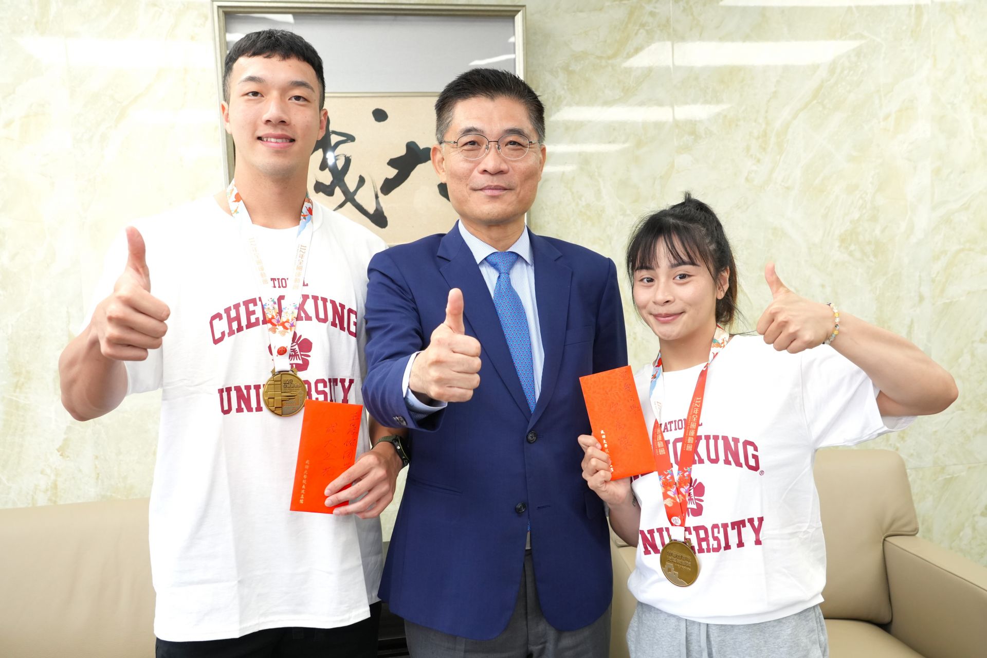In the 112th National Games, NCKU won 2 gold and 3 bronze medals, with graduate students Fang and Wang earning the top honors.