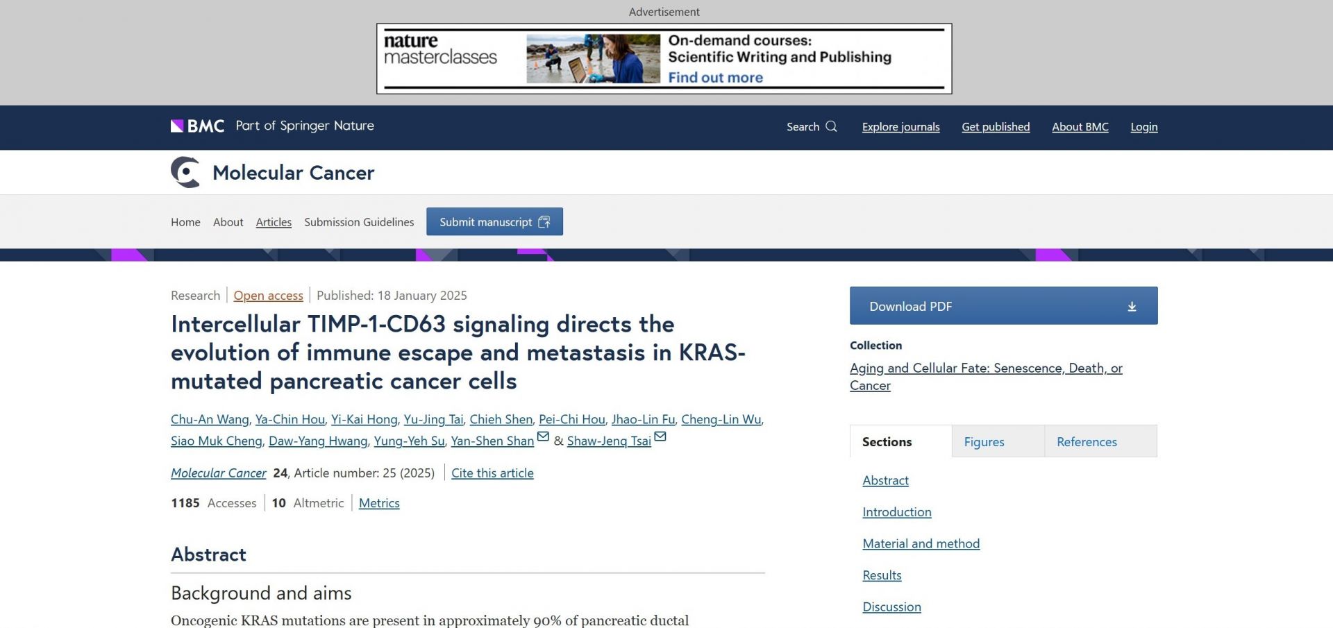 NCKU and CCU Collaborate on Pancreatic Cancer Research Published in a Top Journal