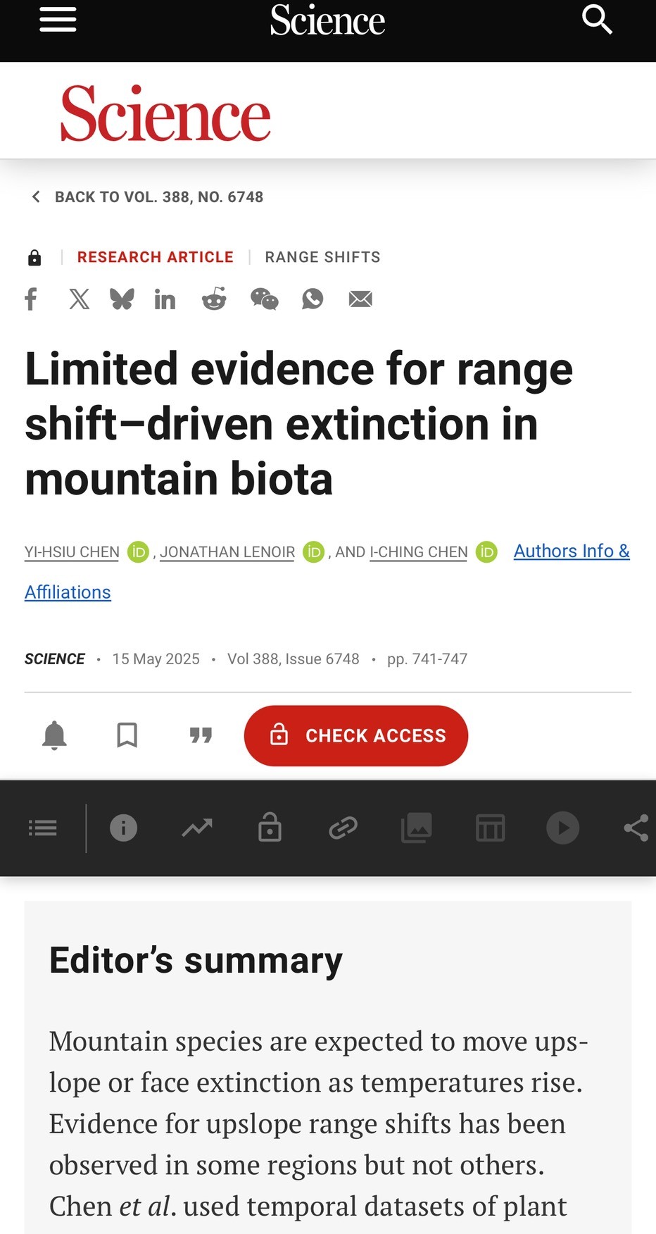 NCKU Study Challenges Classic Hypothesis on Mountain Species Extinction under Climate Warming — Published in Science