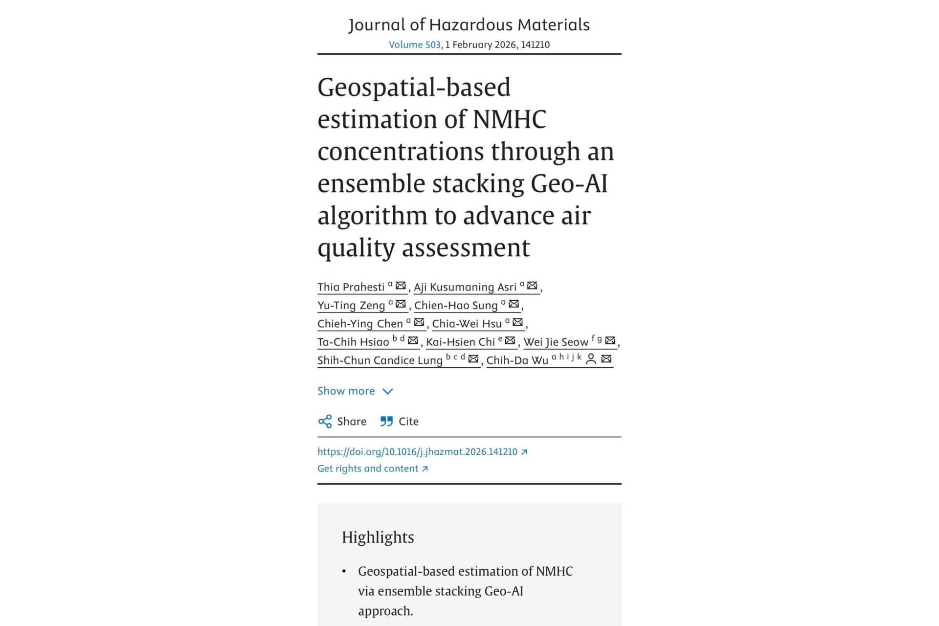 NCKU Geomatics Team Develops AI-Driven Real-Time Map of Non-Methane Hydrocarbons, Published in Top Journal